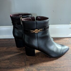 Tommy Hilfiger Black Heeled Boots with Gold Accent